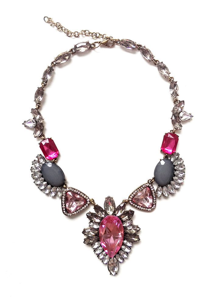 Pink Statement Necklace, Pink Crystal Rhinestone Bib Necklace on Luulla